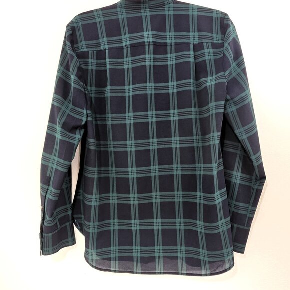 J.Crew Factory Women’s Navy Green Plaid Pleated Front Button Down Shirt Size S - Picture 2 of 9